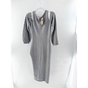 Devlin Cold Shoulder Puff Sleeve Knit Midi Sweater Dress Gray Women's Size XS/S